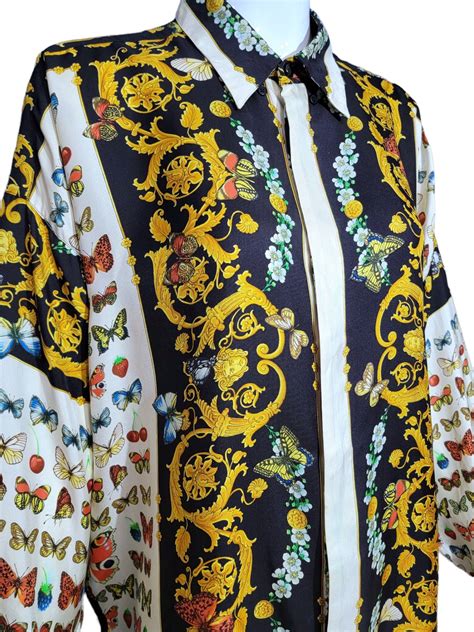 gianni versace silk shirt barocco & butterflies|Versace barocco silk shirt.